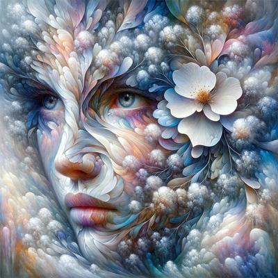 The primary subject of the image is a woman with a flower in her hair. She is surrounded by a beautiful and colorful floral background. The visual style of the image is a combination of digital art and illustration, creating a vibrant and artistic scene. The colors and mood of the image are lively and cheerful, with the woman and flowers being the main focus of the composition.